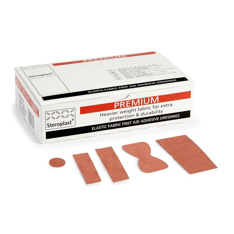 Steroplast Premium Elastic Fabric Plasters – 5 Assorted Sizes – Box of 100